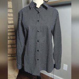 Foxcroft Black And White Polka Dot Shirt Size 10 Excellent